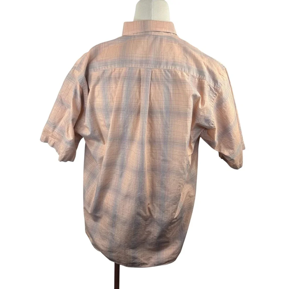 Gitman Bros Men's XL Short Sleeve Button Down Peach Plaid 100% Cotton Made/USA - Picture 4 of 7